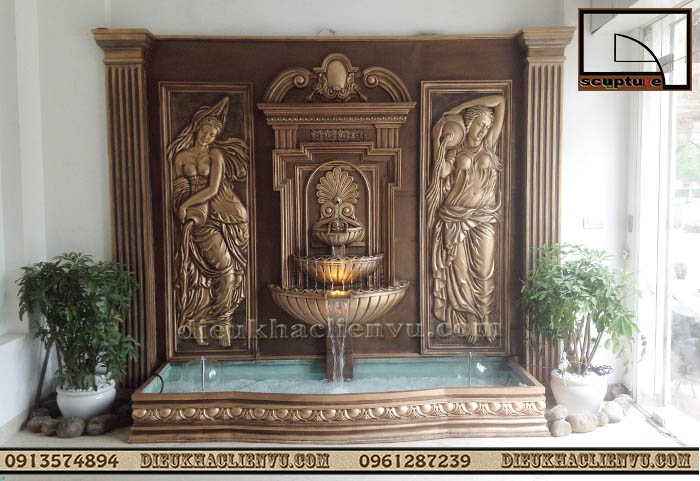 Tranh phù đi&ecirc;u c&ocirc; gái b&ecirc; bình đ&ocirc;̉ nước bằng composite